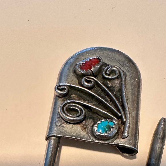Coral And Turquoise; Large Embellished Pin - Picture 3 of 4